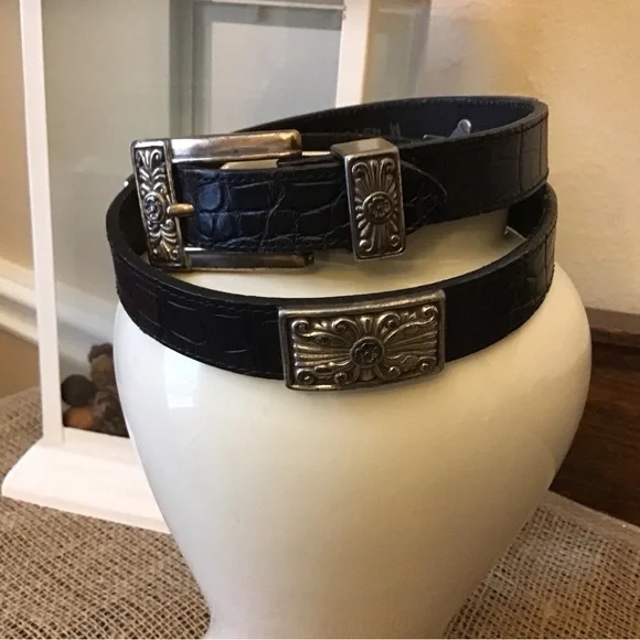 Brighton Black Croc-Embossed Leather Belt with Engraved Silver Buckle Reversible Croco Belt - Brighton main image 3
